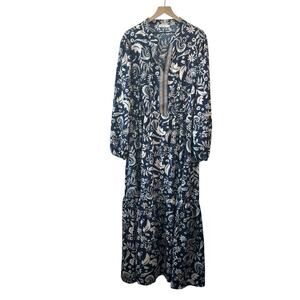 Rusttydustty Womens Dress‎ 4xL Blue Boho Long Sleeve Embroidered Maxi Peasant